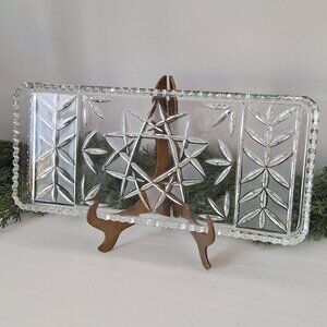 Vintage Crystal Glass Rectangle Tray Floral Vanity Serving Platter
